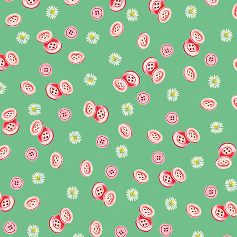 Benartex Love & Stitches 16899 44 Green Buttons By The Yard