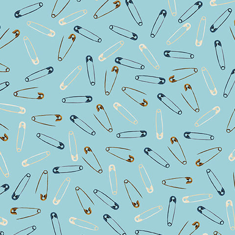 Benartex Love & Stitches 16900 80 Light Teal Safety Pins By The Yard