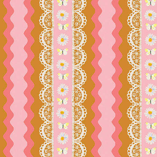 Benartex Love & Stitches 16901 23 Pink/Multi Rick Rack Stripe By The Yard