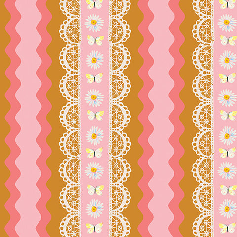 Benartex Love & Stitches 16901 23 Pink/Multi Rick Rack Stripe By The Yard