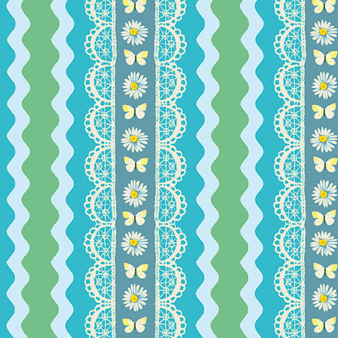 Benartex Love & Stitches 16901 83 Teal/Multi Rick Rack Stripe By The Yard