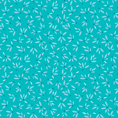 Benartex Flora & Fauna: MIDNIGHT 17054 84 Leaves Turquoise By The Yard