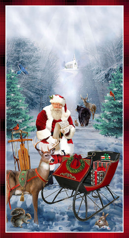 Henry Glass & Co. Believe 1881P 88 Red Santa Sleigh 24" PANEL By The PANEL (Not Strictly By The Yard)