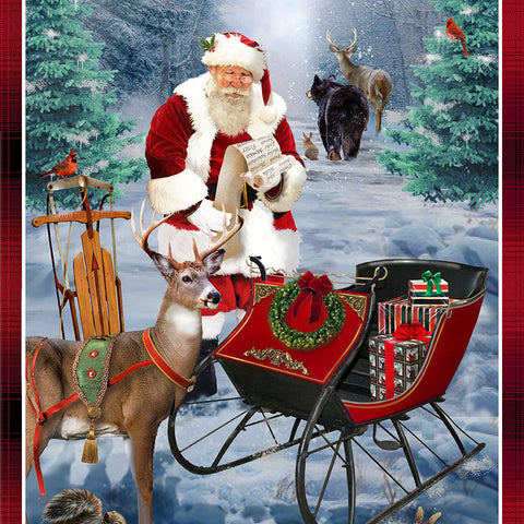 Henry Glass & Co. Believe 1881P 88 Red Santa Sleigh 24" PANEL By The PANEL (Not Strictly By The Yard)