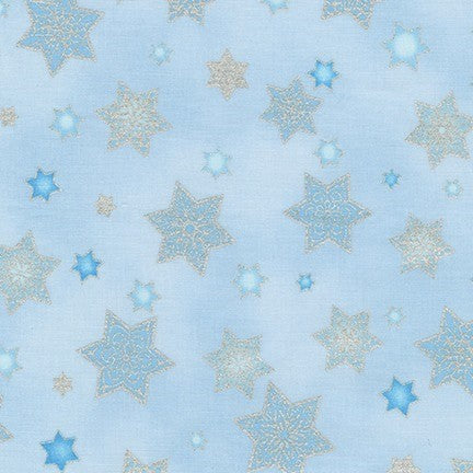 Kaufman Metallic Stars of Light 19955 289 Light Blue Stars 1.67 YARDS