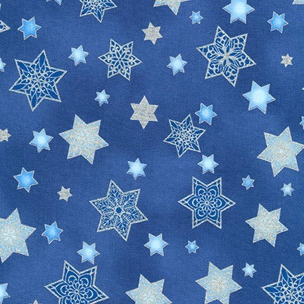 Kaufman Metallic Stars of Light 19955 4 Blue Stars 1 YARD