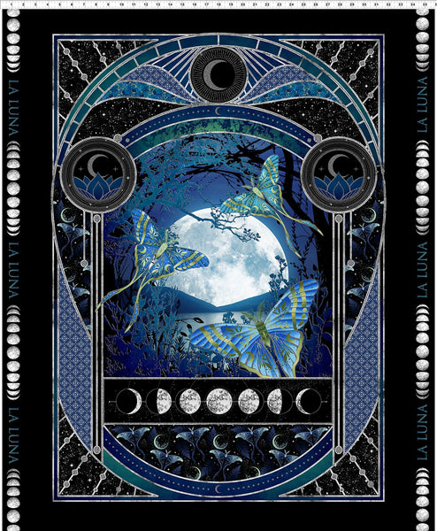 In The Beginning La Luna 1LL 1M Blue/Silver Large 36" PANEL By The PANEL (Not Strictly By The Yard)