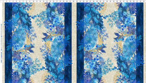 In The Beginning Oriental Gardens 1OG 2 Blue Fan Stripe By The Yard