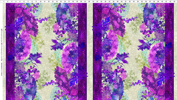 In The Beginning Oriental Gardens 1OG 3 Purple Fan Stripe By The Yard