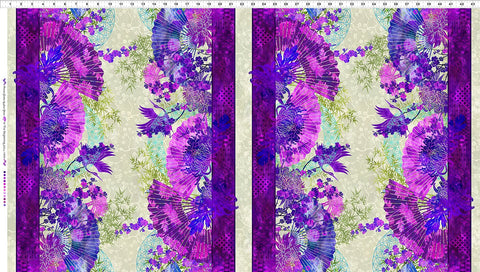 In The Beginning Oriental Gardens 1OG 3 Purple Fan Stripe By The Yard