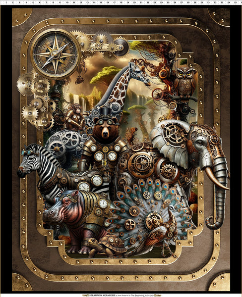 In The Beginning Steampunk Menagerie 1ST 1 Multi Large 35" PANEL By The PANEL (Not Strictly By The Yard)