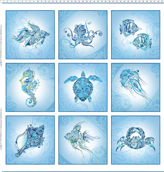 In The Beginning Wonders Of The Ocean 1WO 1 Blue 43" PANEL By The PANEL (Not Strictly By The Yard)