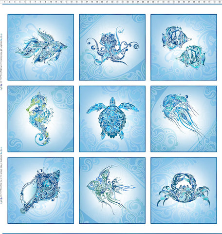 In The Beginning Wonders Of The Ocean 1WO 1 Blue 43" PANEL By The PANEL (Not Strictly By The Yard)