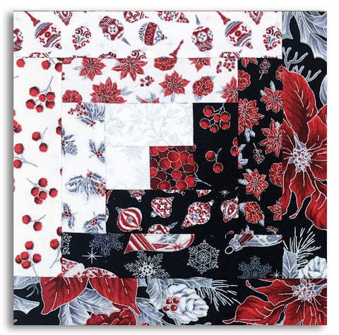 Jordan Fabrics Pre-Cut Log Cabin Table Runner Kit - Christmas Blossom Silver Poinsettias