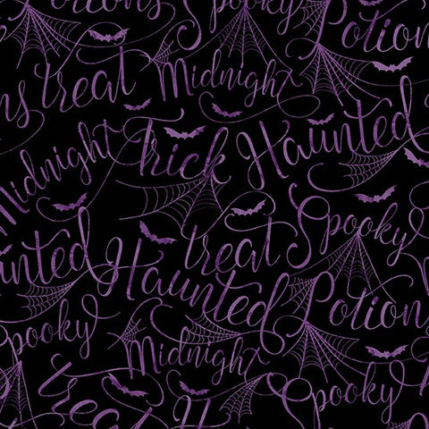 Andover Mystery Manor 202 P Purple Moon Cryptic Script By The Yard