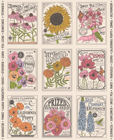 Moda My Secret Garden 20988 11 Cloud Vintage Seed Packets 36" PANEL By The PANEL (Not Strictly By The Yard)