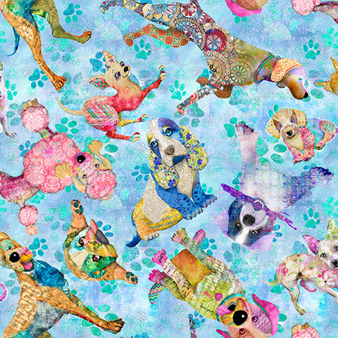 3 Wishes Fabrics/Studio E - Raise The Woof 22341 Blue Packed Pups By The Yard