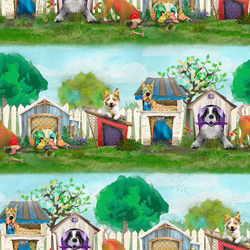 3 Wishes Fabrics/Studio E - Raise The Woof 22343 Multi In The Dog House By The Yard