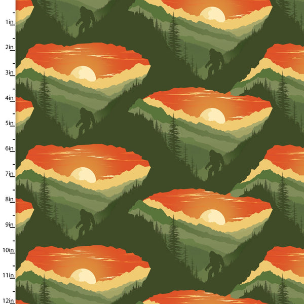 3 Wishes Fabrics/Studio E - Legendary Loner 23817 Green Mysterious Mountain By The Yard