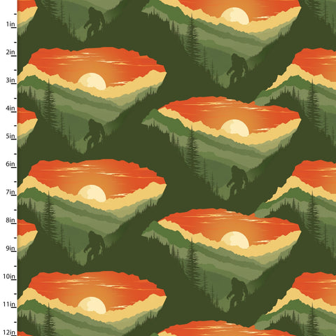 3 Wishes Fabrics/Studio E - Legendary Loner 23817 Green Mysterious Mountain By The Yard