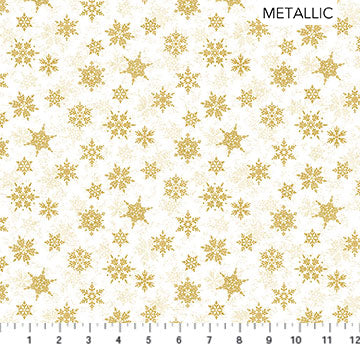 Northcott Metallic Shimmer Frost 24196M 10 White/Gold Small Snowflake 2.5 YARDS