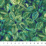 Northcott Metallic Shimmer Paradise 25242M 48 Navy/Multi Tropical Leaves By The Yard
