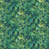 Northcott Metallic Shimmer Paradise 25242M 48 Navy/Multi Tropical Leaves By The Yard
