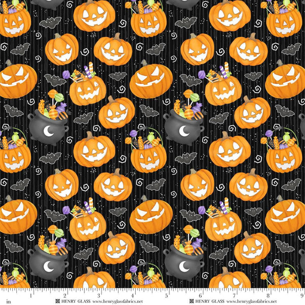 Henry Glass & Co. Moonlight Mischief 2555G 99 Black Small Pumpkin Glow By The Yard
