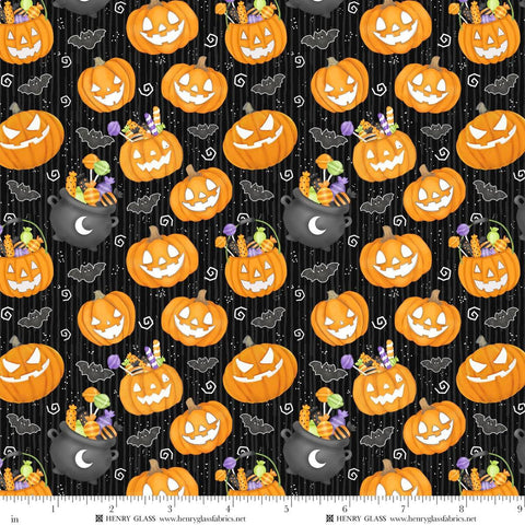 Henry Glass & Co. Moonlight Mischief 2555G 99 Black Small Pumpkin Glow By The Yard