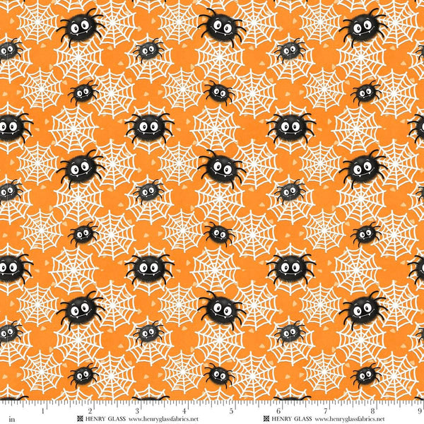 Henry Glass & Co. Moonlight Mischief 2557G 33 Orange Spider & Web Glow By The Yard