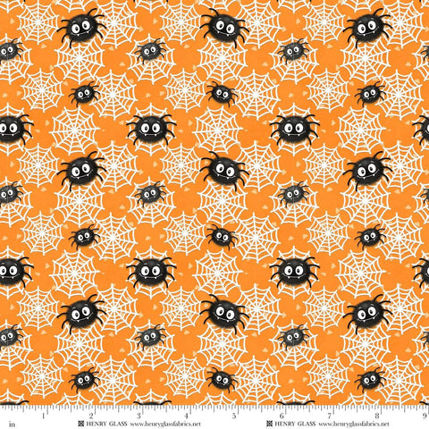 Henry Glass & Co. Moonlight Mischief 2557G 33 Orange Spider & Web Glow By The Yard