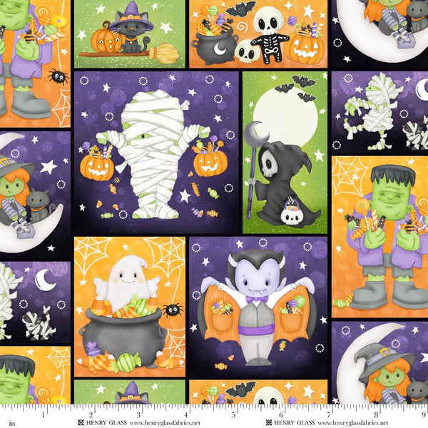 Henry Glass & Co. Moonlight Mischief 2562G 53 Multi Monster Patch Glow By The Yard