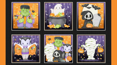 Henry Glass & Co. Moonlight Mischief 2563BG 59 Multi Blocks Glow 24" PANEL By The PANEL (Not Strictly By The Yard)