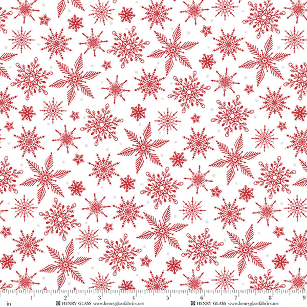 Henry Glass & Co. Tailgate Traditions 2580 08 White Red Snowflakes on White By The Yard