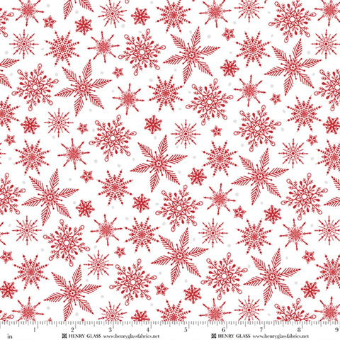 Henry Glass & Co. Tailgate Traditions 2580 08 White Red Snowflakes on White By The Yard