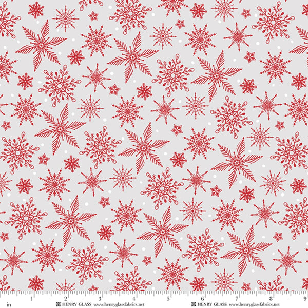 Henry Glass & Co. Tailgate Traditions 2580 89 Gray Red Snowflakes on Gray By The Yard