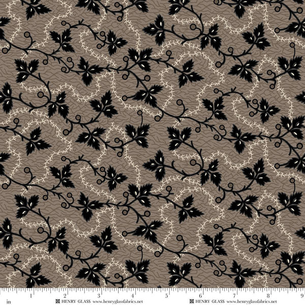 Henry Glass & Co. Mr. Moon 2607 93 Taupey Gray Leaves & Vines By The Yard
