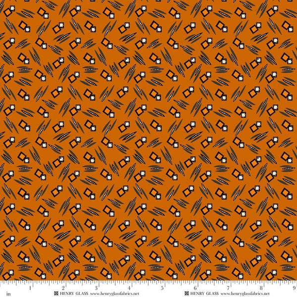 Henry Glass & Co. Mr. Moon 2609 39 Orange Squares & Stars Geo By The Yard
