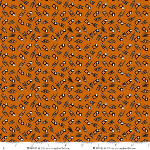 Henry Glass & Co. Mr. Moon 2609 39 Orange Squares & Stars Geo By The Yard