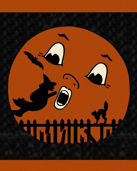 Henry Glass & Co. Mr. Moon 2619P 39 Orange/Black Mr. Moon 36" PANEL By The PANEL (Not Strictly By The Yard)