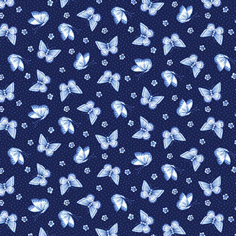 Blank Quilting Annablue 2750 77 Navy Small Butterflies 2.33 YARDS