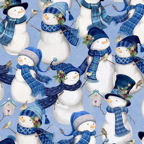 Wilmington Let It Snow - Man! 27753 440 Light Blue Packed Snowman By The Yard