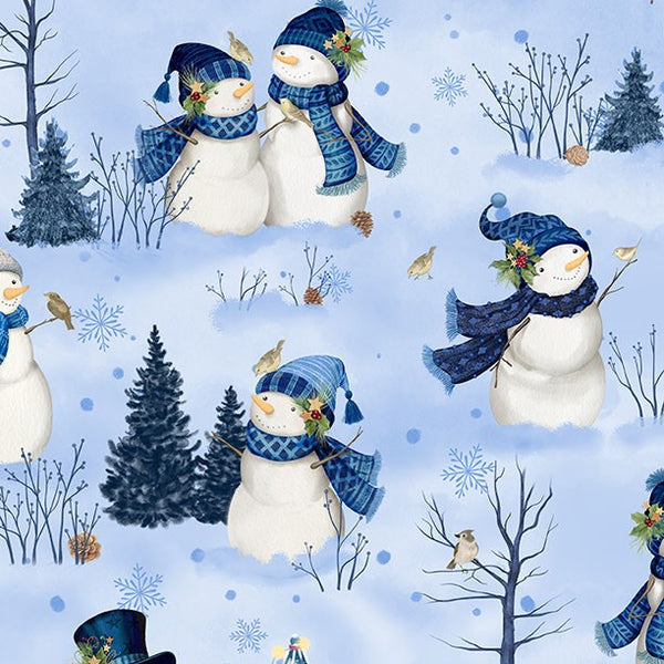 Wilmington Let It Snow - Man! 27754 414 Light Blue Scenic Snowman By The Yard