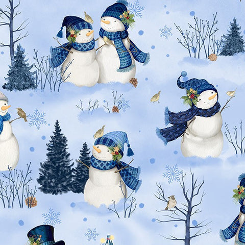 Wilmington Let It Snow - Man! 27754 414 Light Blue Scenic Snowman By The Yard