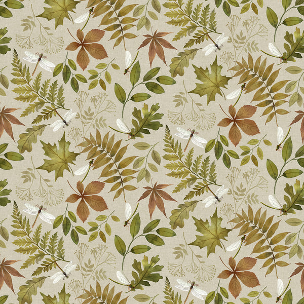 Northcott Natural Elements 27855 12 Taupe Multi Leaf & Dragonfly By The Yard