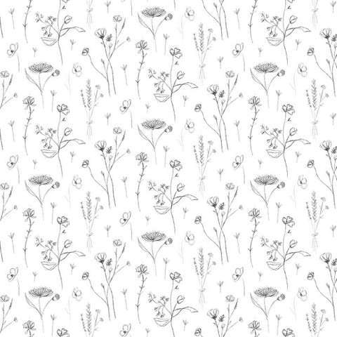 Blank Quilting Royal Jelly 2852 01 White Sketched Floral By The Yard