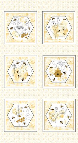 Blank Quilting Royal Jelly Ivory Block Panel Bees 24" PANEL By The PANEL (Not Strictly By The Yard)