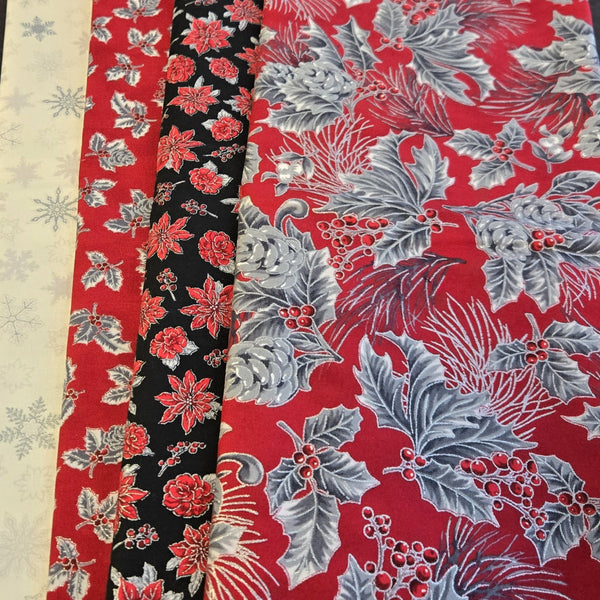 Matt's Mystery Bundles - 2.958 yards - Christmas Blossom Silver #28- Assorted Remnants