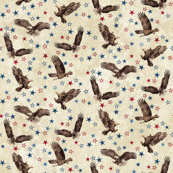 Northcott - Stars & Stripes 14 29045 12 Beige Multi Eagle Toss By The Yard