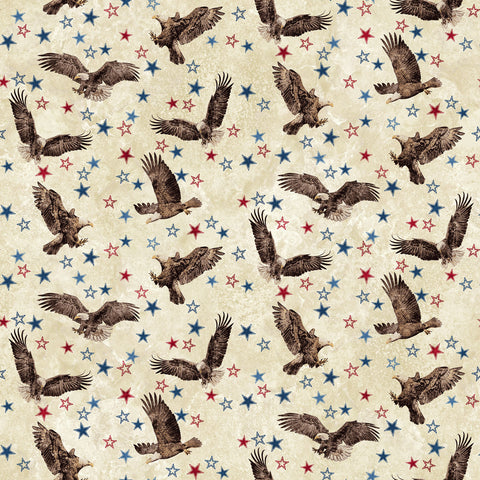 Northcott - Stars & Stripes 14 29045 12 Beige Multi Eagle Toss By The Yard